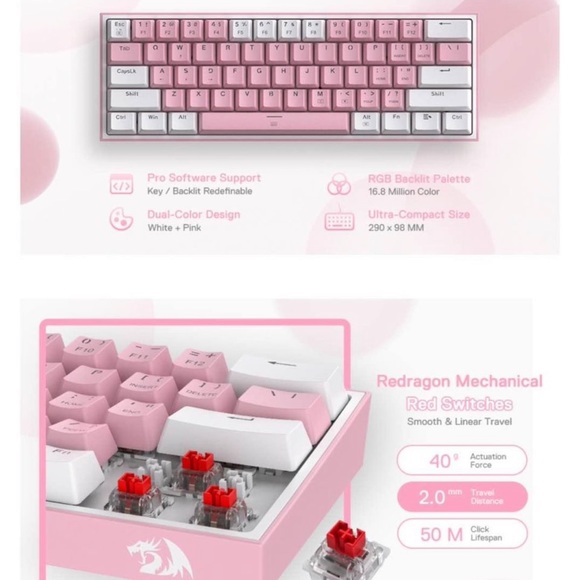 Redragon K617 Fizz 60% Wired RGB Gaming Keyboard - Picture 3 of 4